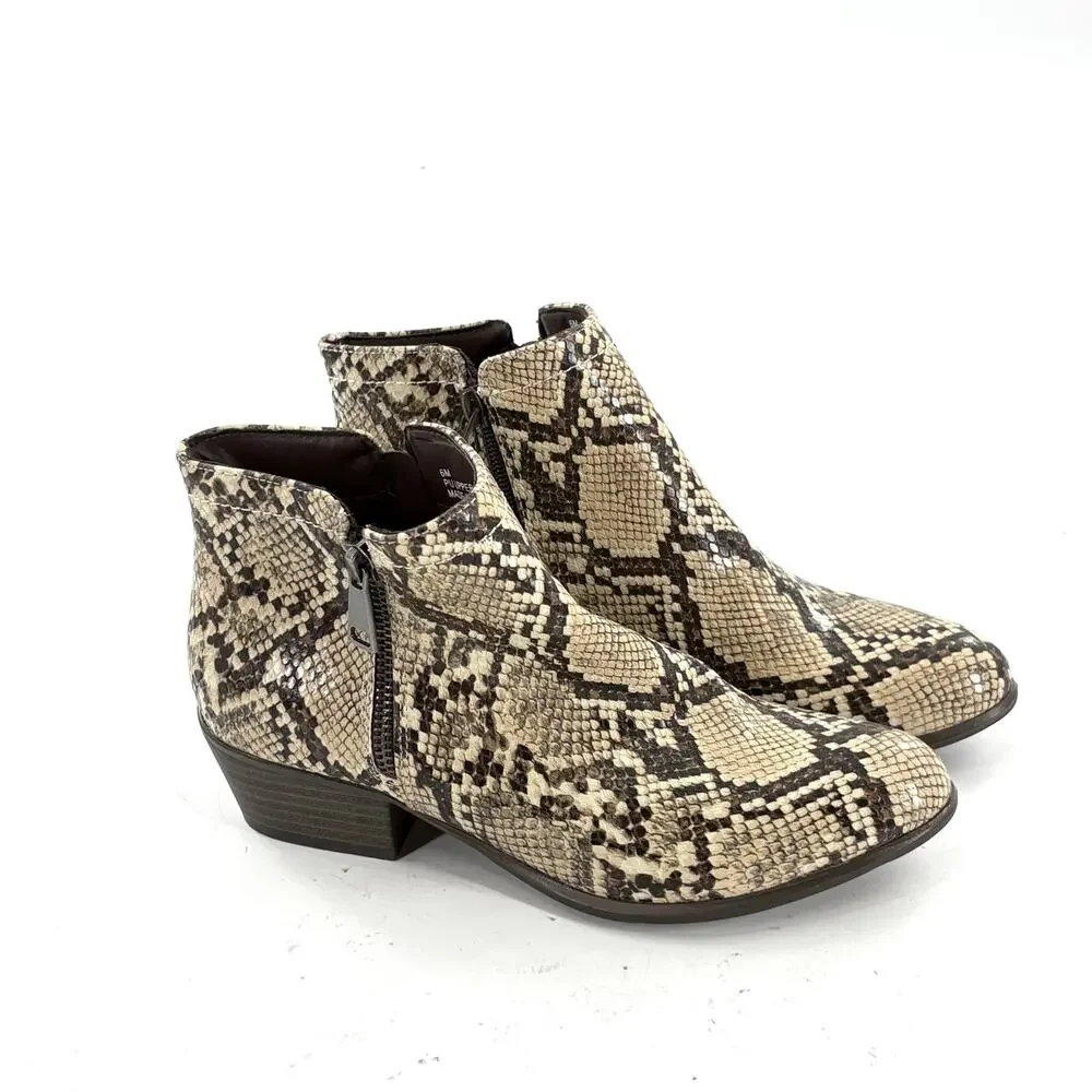 Unionbay Natural Snakeskin Tabby Boots 6 NWOT Ankle Booties Tan Brown Western